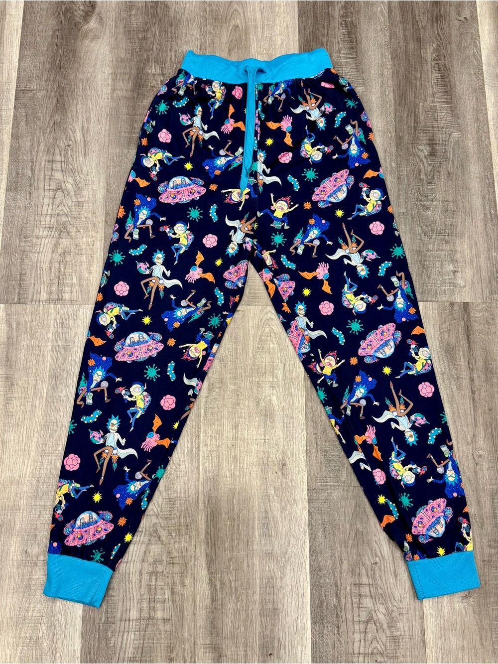 Rick and Morty Adult Swim Pajama Pants Unisex S Navy All Over Print Joggers